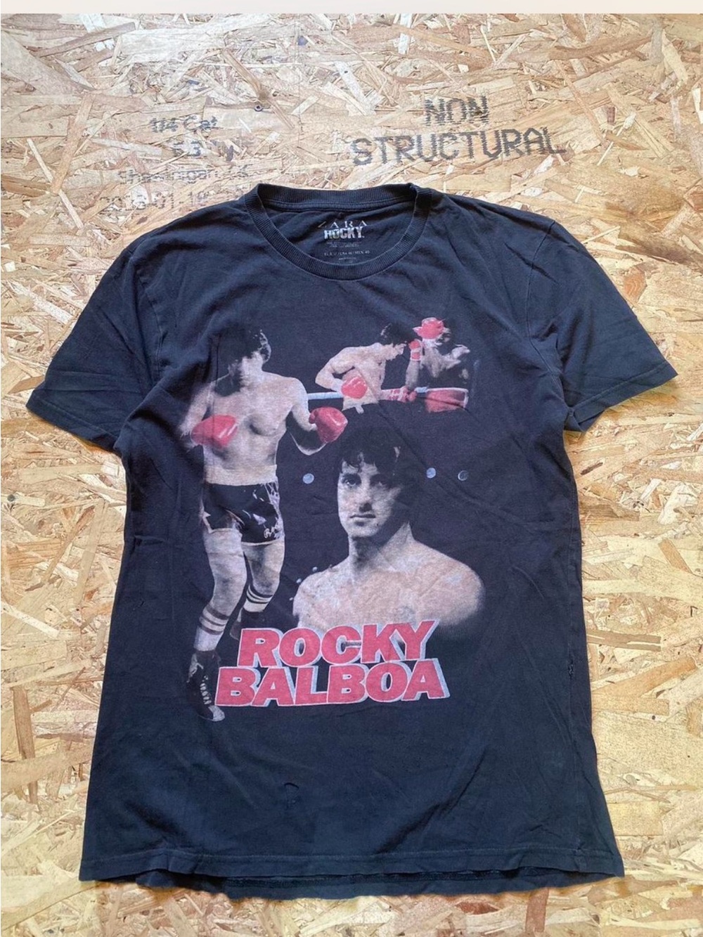 Zara Black Rocky Balboa Graphic Tee with Red Print